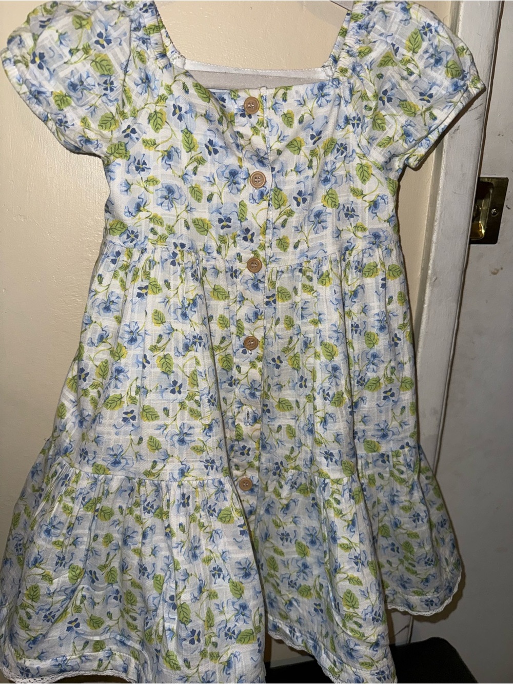 Joie White Dress with Blue Floral and Green Leaf Print